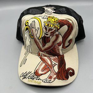 Vintage Cliff Raven Hat Brown Ed Hardy Japanese tattoo Snap back Trucker Cap 90s